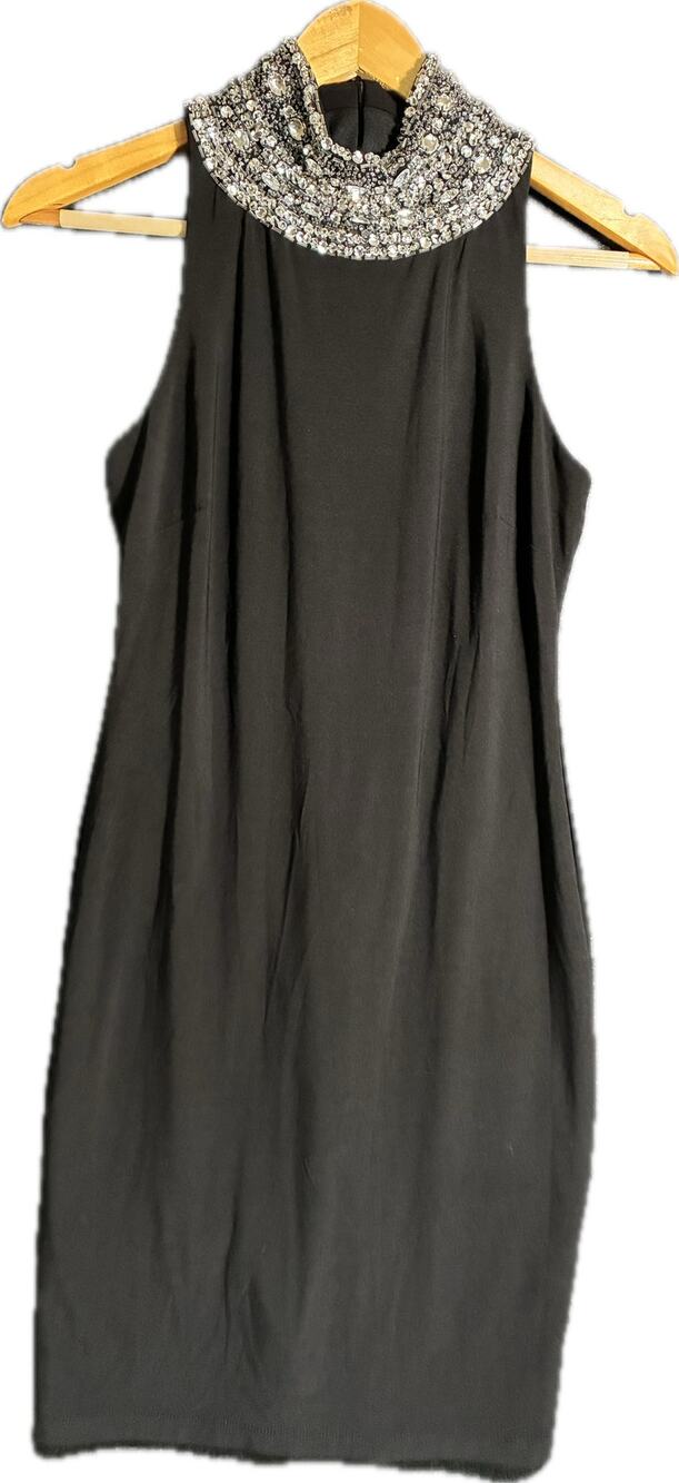 S.L. Fashions Women' Jewel Neck Halter Dress , Black, Size M